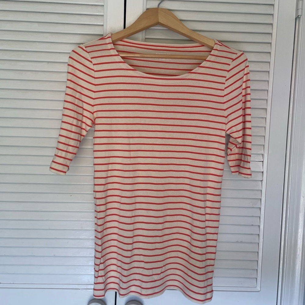 J. Crew Orange stripes Perfect Fit t-shirt with buttons Size Medium